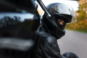 motorcyclist wearing helmet